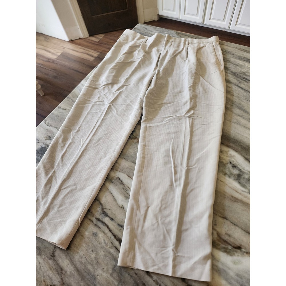 Perry Ellis Mens 38x30 Beige Herringbone Pleated Dress Pants Modal Blend Tan - Picture 1 of 6